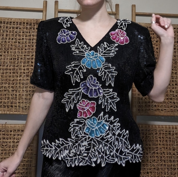 Sequin 80s Shoulder Pad Blouse - Picture 4 of 8